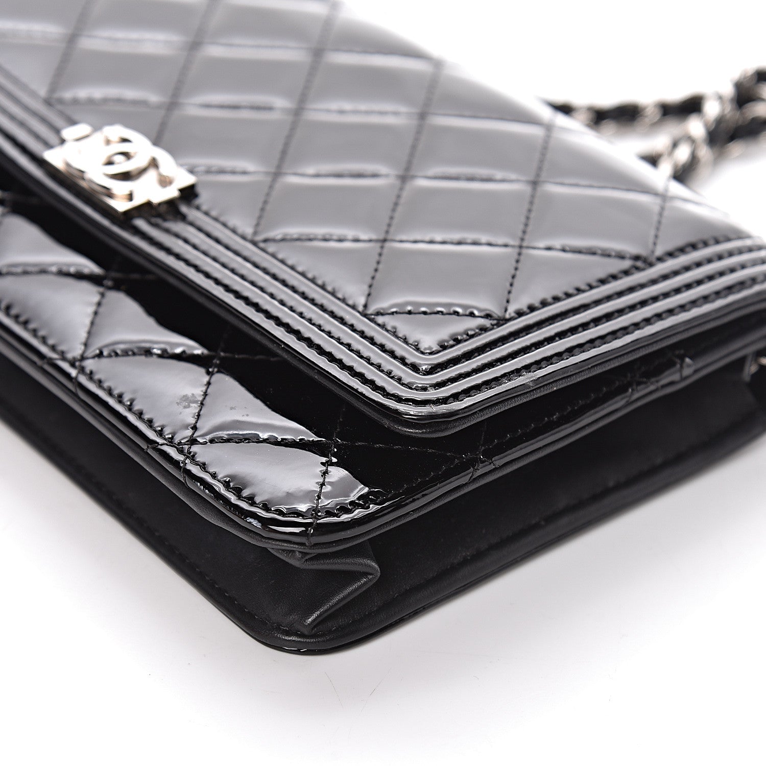 Chanel Patent Calfskin Quilted Boy Wallet On Chain WOC Black 12 of 13