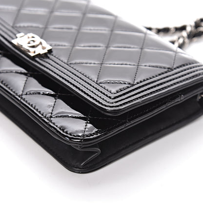 Chanel Patent Calfskin Quilted Boy Wallet On Chain WOC Black 12 of 13