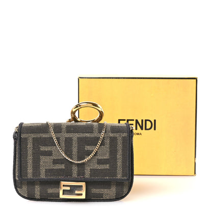 Fendi Fabric Jacquard FF 1974 Nano Baguette Charm Tobacco Moro Black 11 of 12
