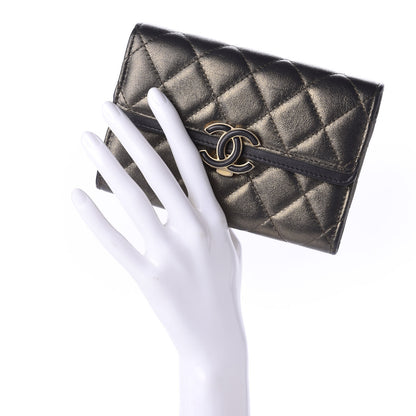 Chanel Metallic Calfskin Quilted Medium CC Chic Flap Wallet Dark Gold Grey 2 of 10