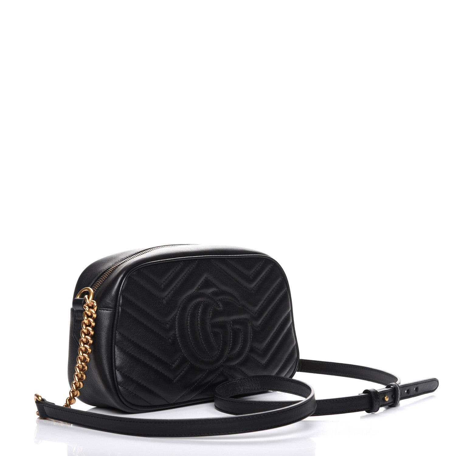 Gucci Calfskin Matelasse Small GG Marmont Chain Shoulder Bag Black 3 of 7