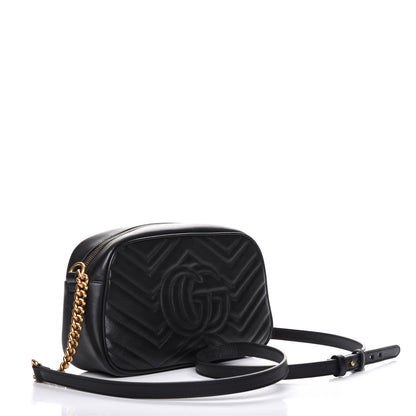 Gucci Calfskin Matelasse Small GG Marmont Chain Shoulder Bag Black 3 of 7