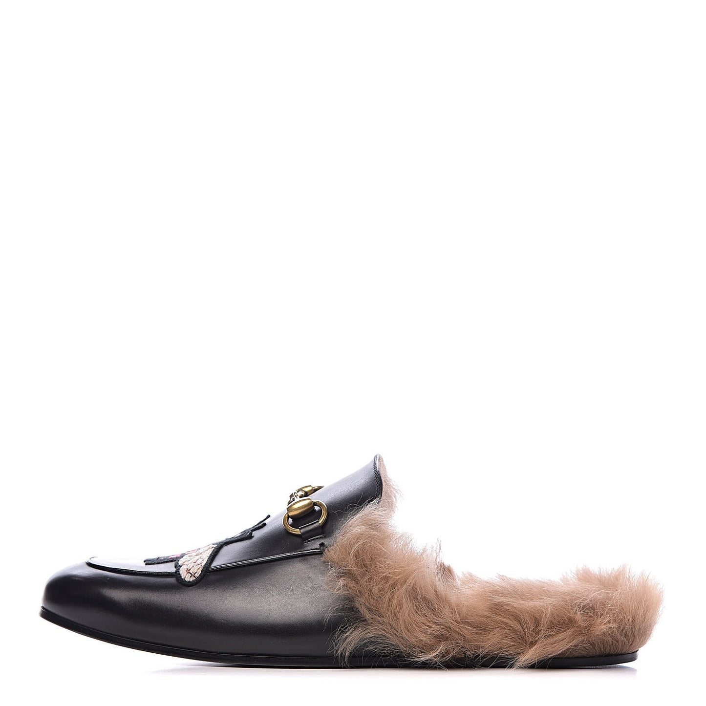 Calfskin Fur Bee Embroidered Mens Princetown Slippers 8 Black