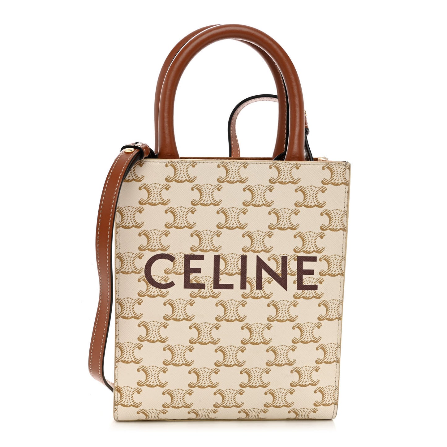 Triomphe Canvas Calfskin Mini Vertical Cabas White