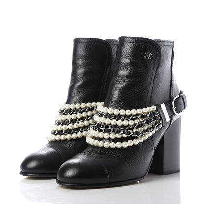 Chanel Calfskin Pearl Cap Toe Short Boots 38.5 Black 3 of 8