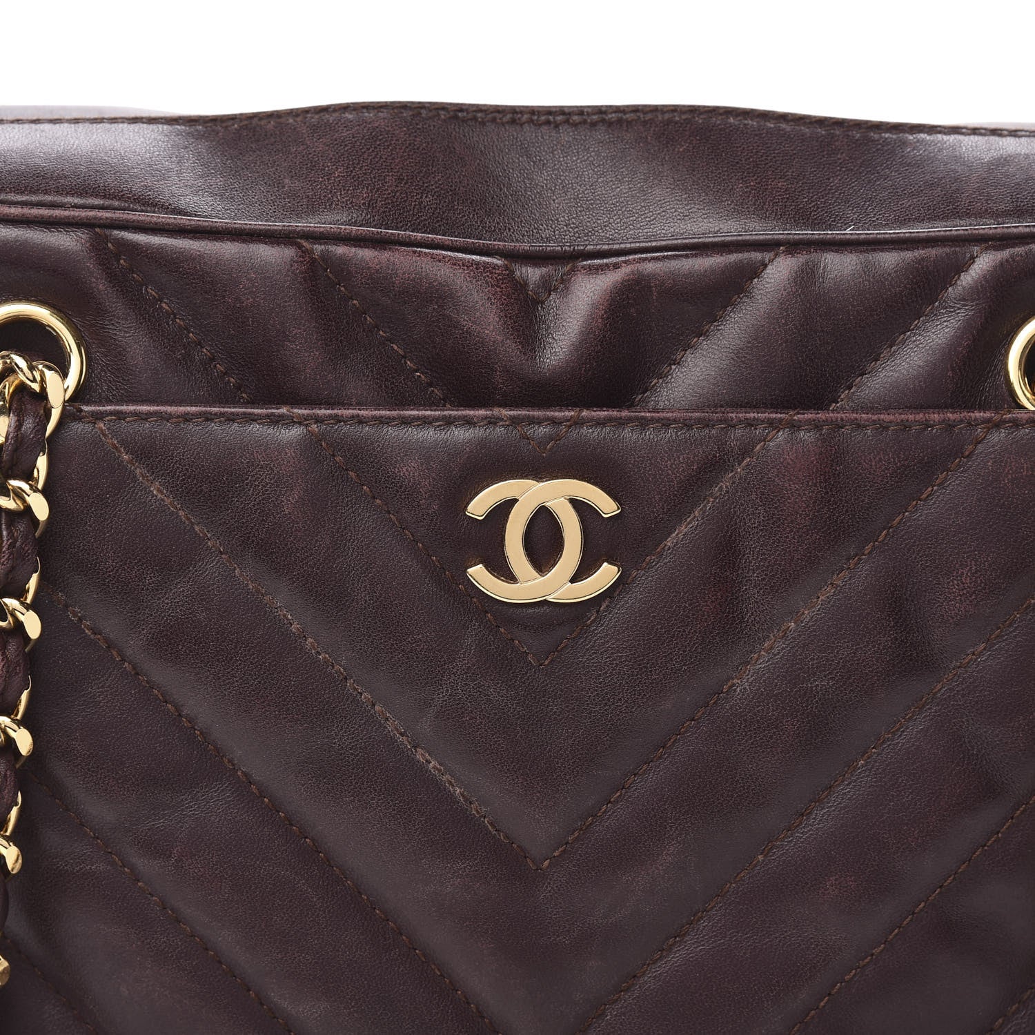 Chanel Lambskin Chevron Quilted Camera Case Brown 16 of 16