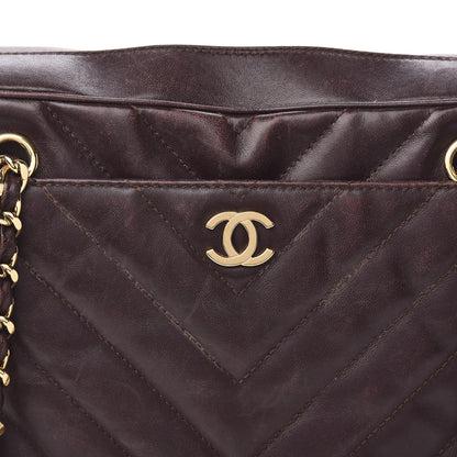 Chanel Lambskin Chevron Quilted Camera Case Brown 16 of 16