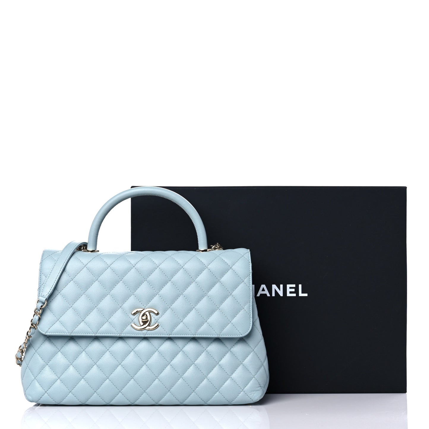 Caviar Quilted Medium Coco Handle Flap Light Blue