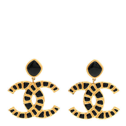 Chanel Resin Along The Nile CC Clip On Earrings Gold Black 1 of 7