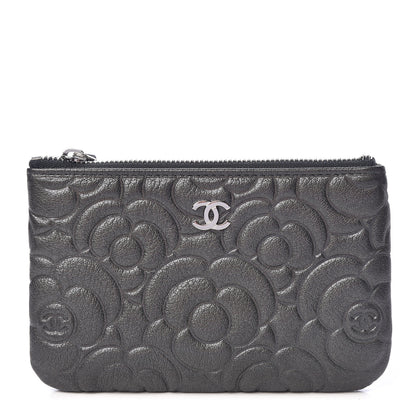 Chanel Goatskin Camellia Embossed Cosmetic Pouch Anthracite 1 of 8