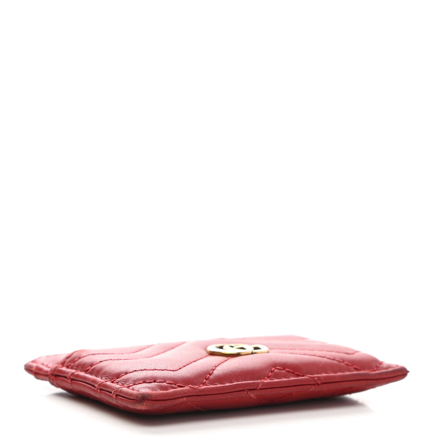 Calfskin Matelasse GG Marmont Card Holder Hibiscus Red