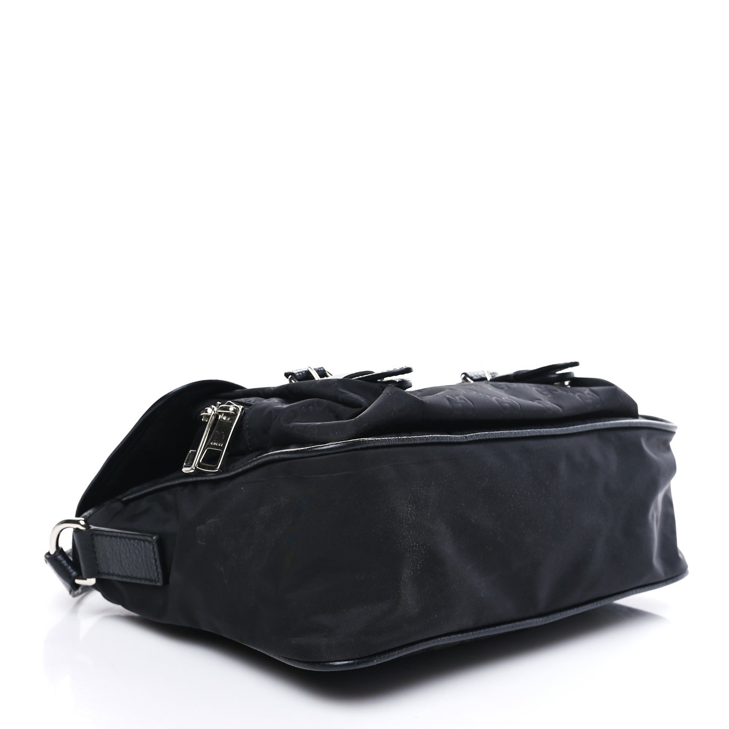 Nylon Monogram Double Buckle Flap Messenger Bag Black