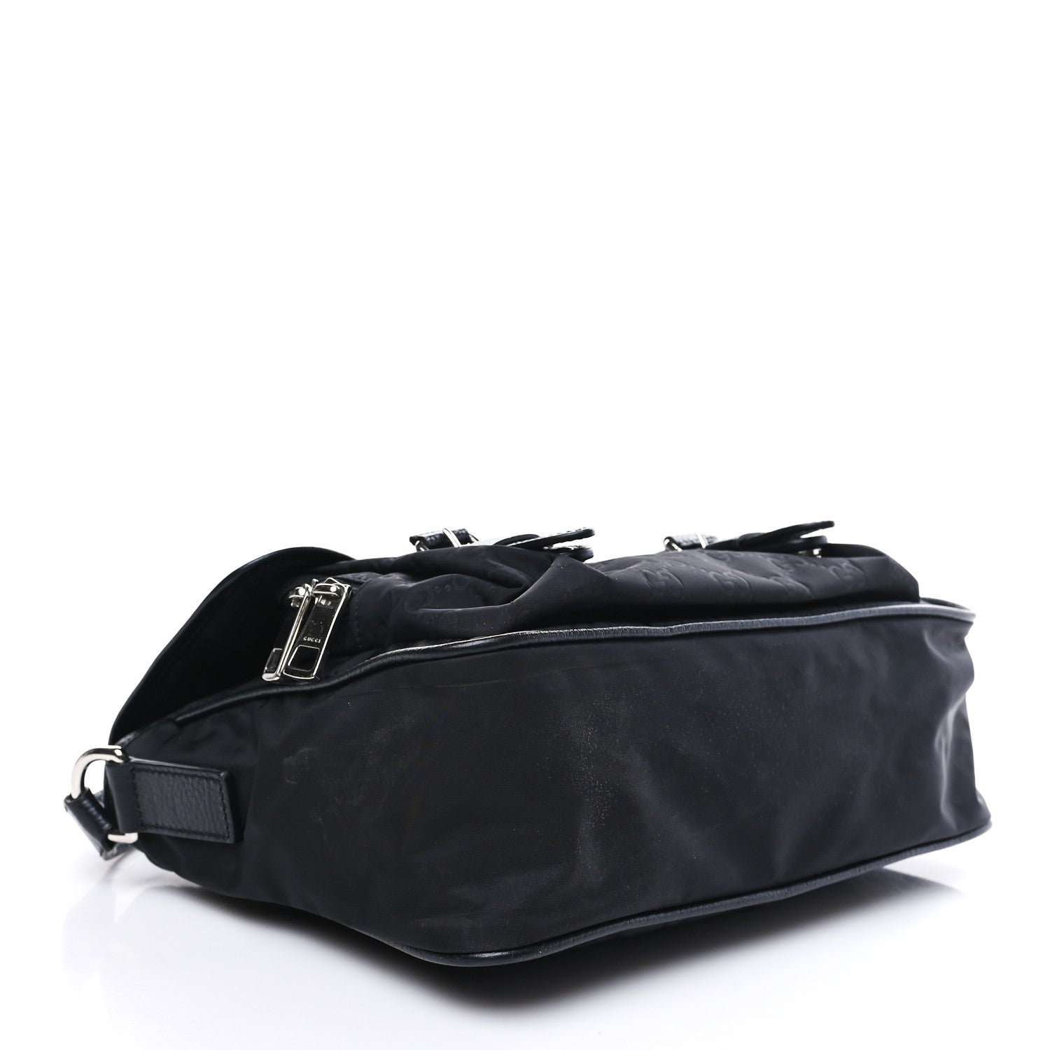 Gucci Nylon Monogram Double Buckle Flap Messenger Bag Black 4 of 9