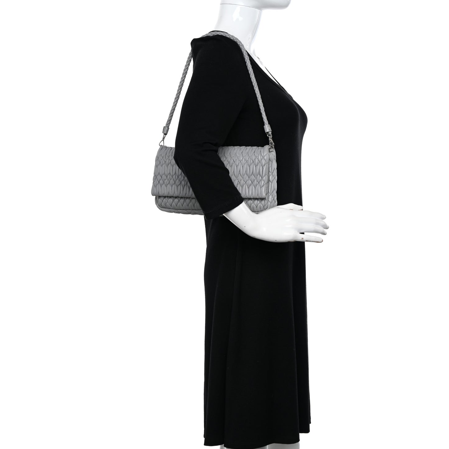 Nappa Matelasse Crystal Flap Clutch Grey