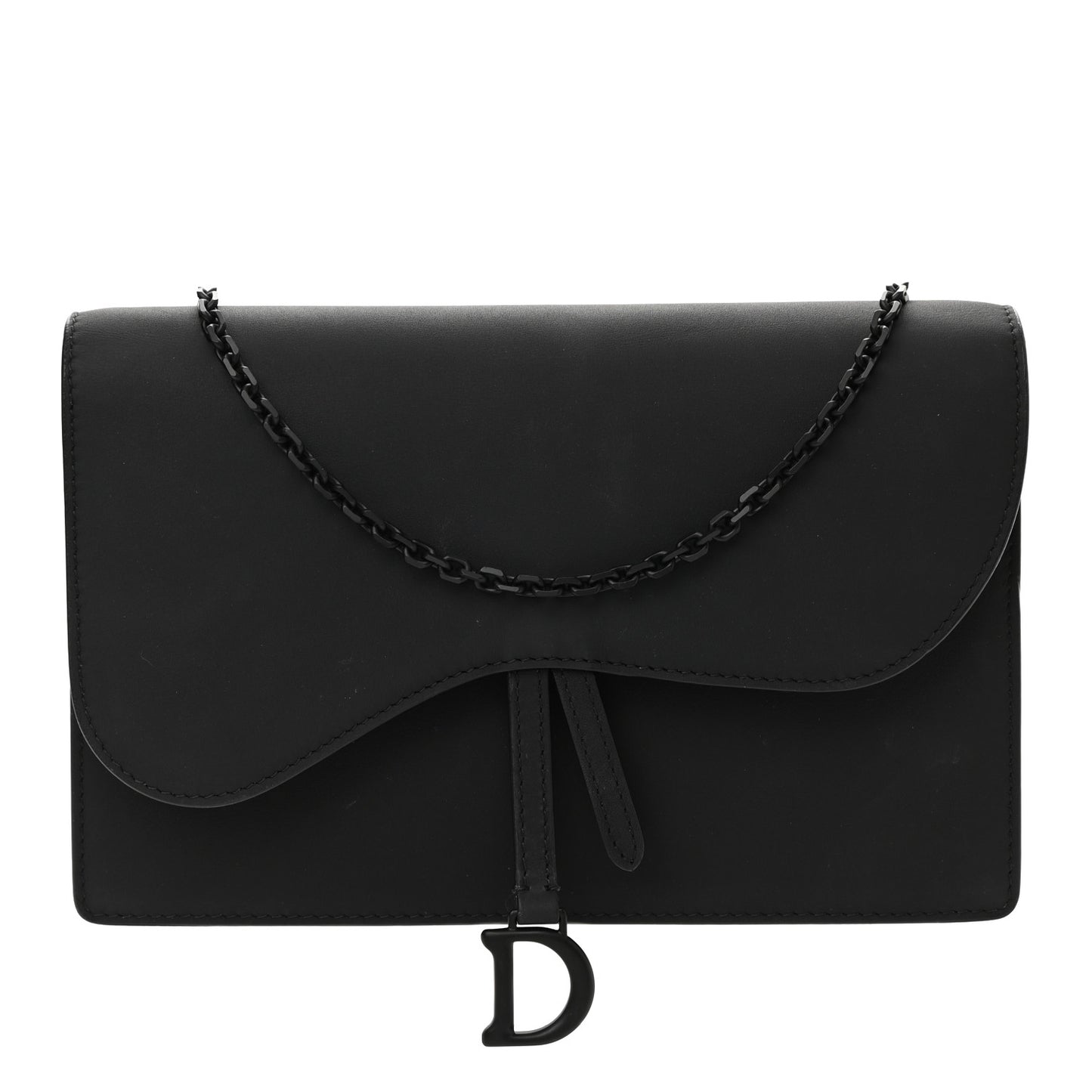 Ultra Matte Calfskin Saddle Chain Pouch Black