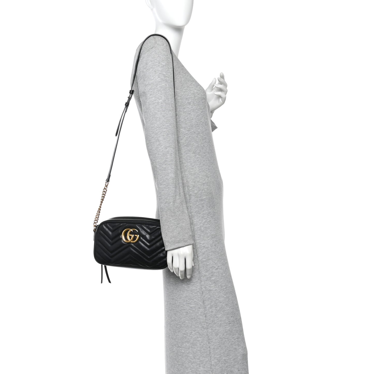 Calfskin Matelasse Small GG Marmont Chain Shoulder Bag Black