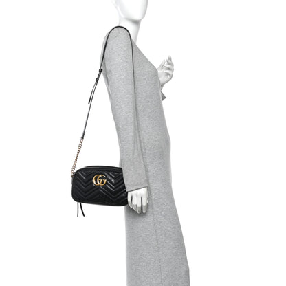 Gucci Calfskin Matelasse Small GG Marmont Chain Shoulder Bag Black 2 of 10