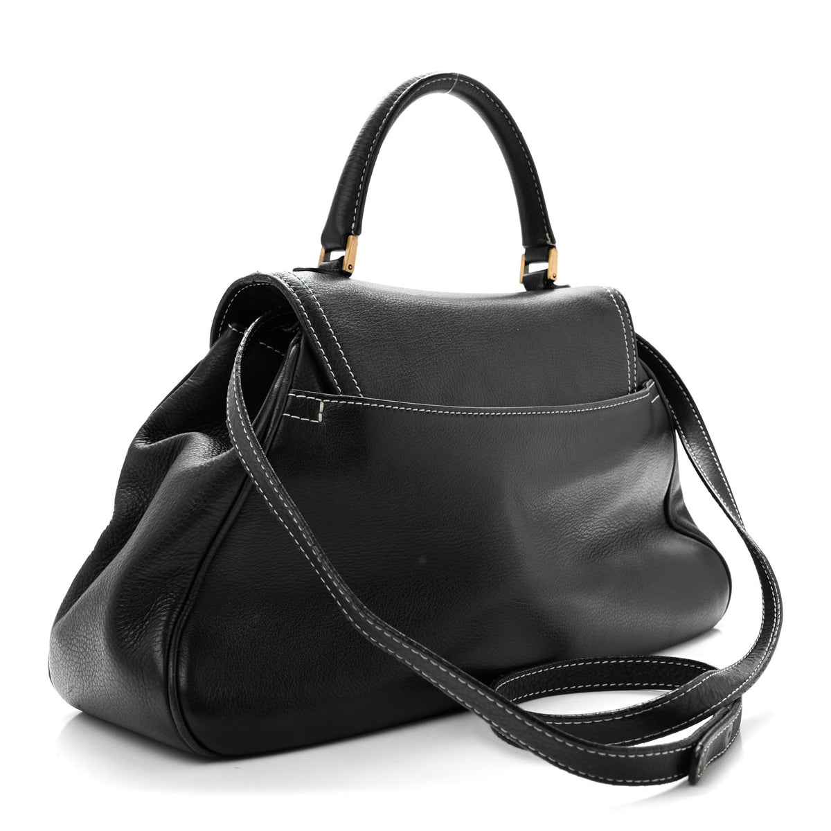 Calfskin Saddle Top Handle Satchel Black