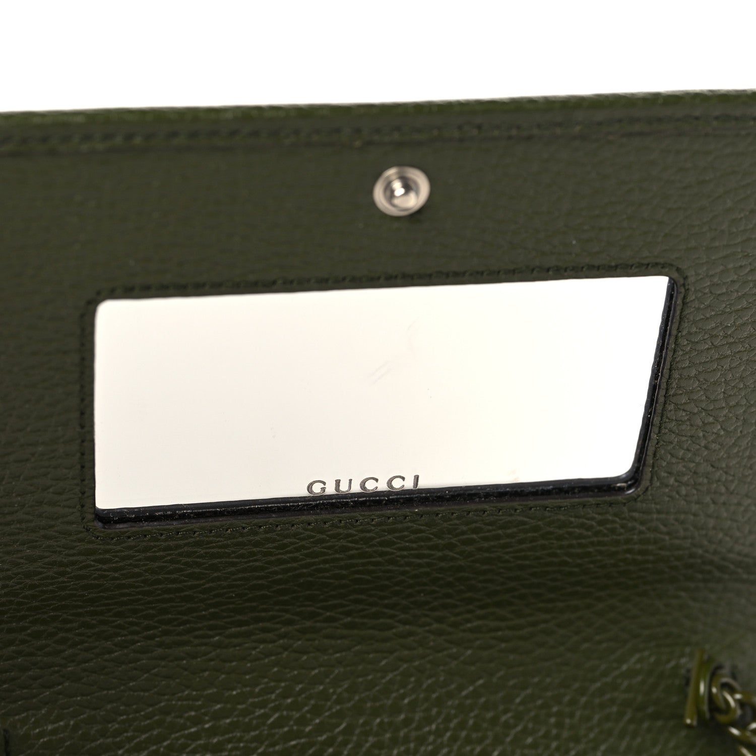 Gucci Dollar Calfskin Enamel Monochrome Mini GG Marmont Chain Wallet Military Wood 6 of 6