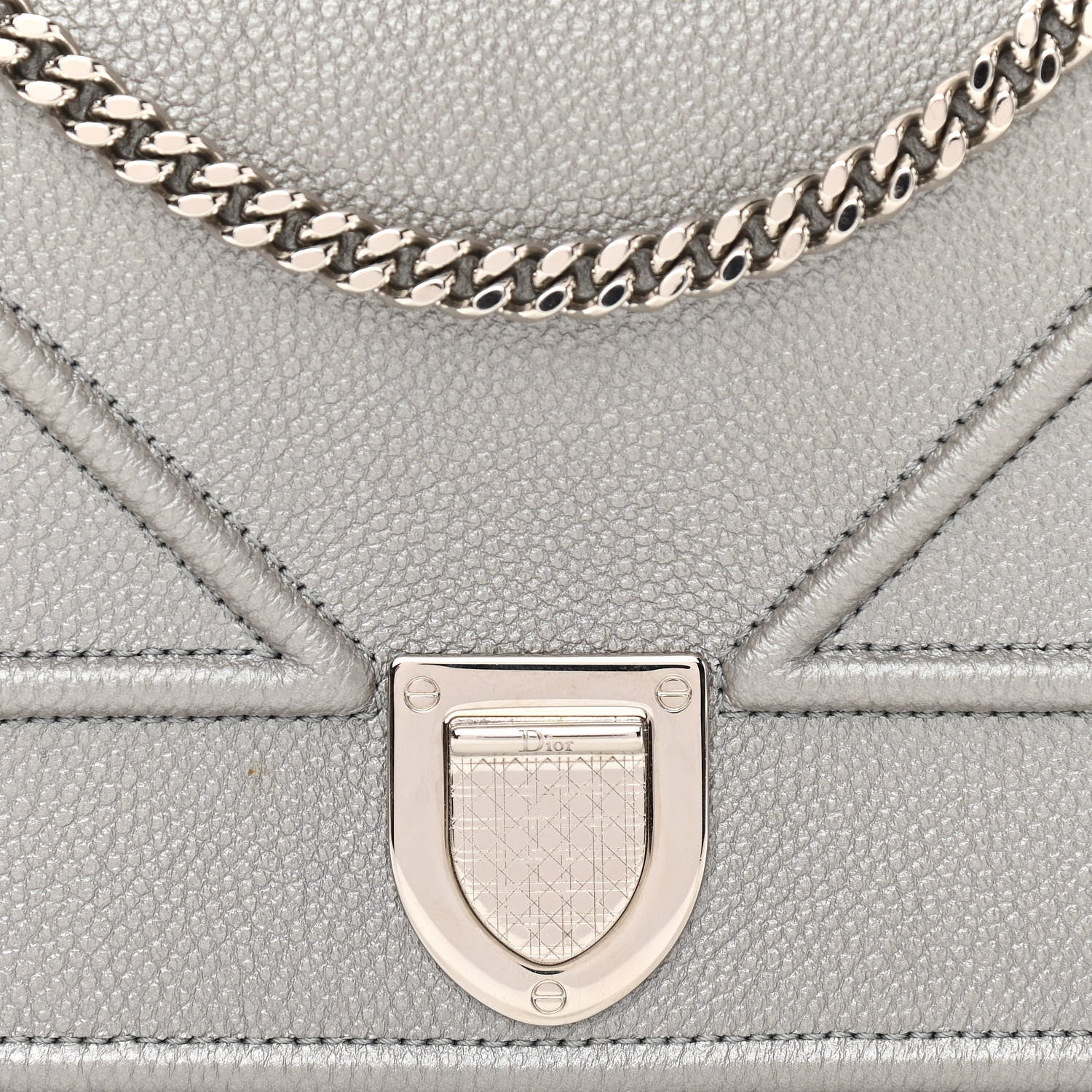 Christian Dior Metallic Grained Calfskin Diorama Wallet on Chain Pouch Silver 8 of 11