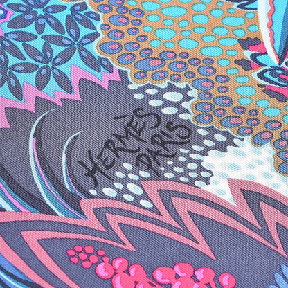 Hermes Silk Mountain Zebra Scarf 90 Turquoise Fuchsia Cobalt 4 of 5