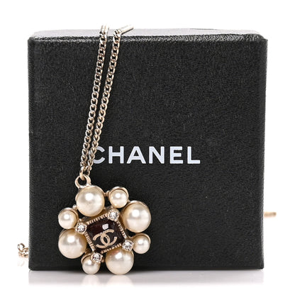 Chanel Metal Pearl Crystal Resin Gripoix CC Pendant Necklace  Gold Pearly White 5 of 5