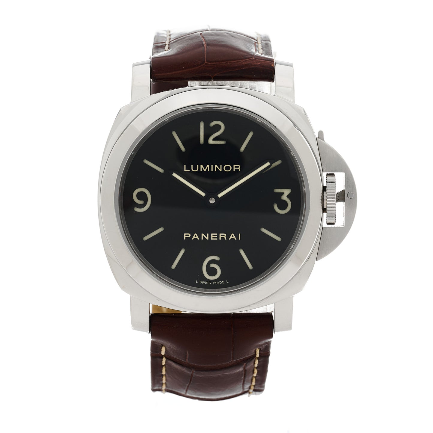Stainless Steel Alligator 44mm Luminor Base Manual Winding Watch Black PAM00112