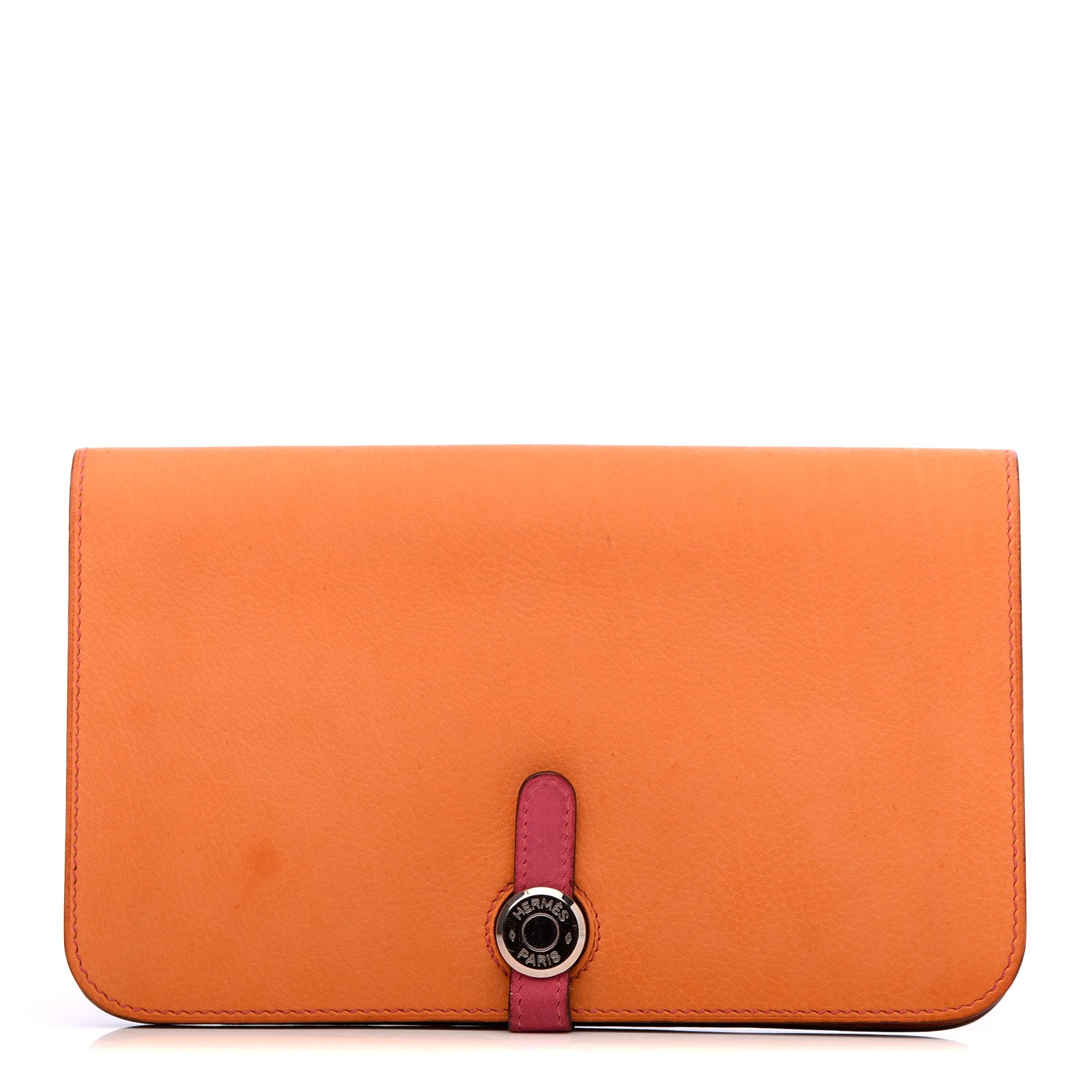 Hermes Eversoft Dogon Duo Wallet Orange Rose Shocking 1 of 12
