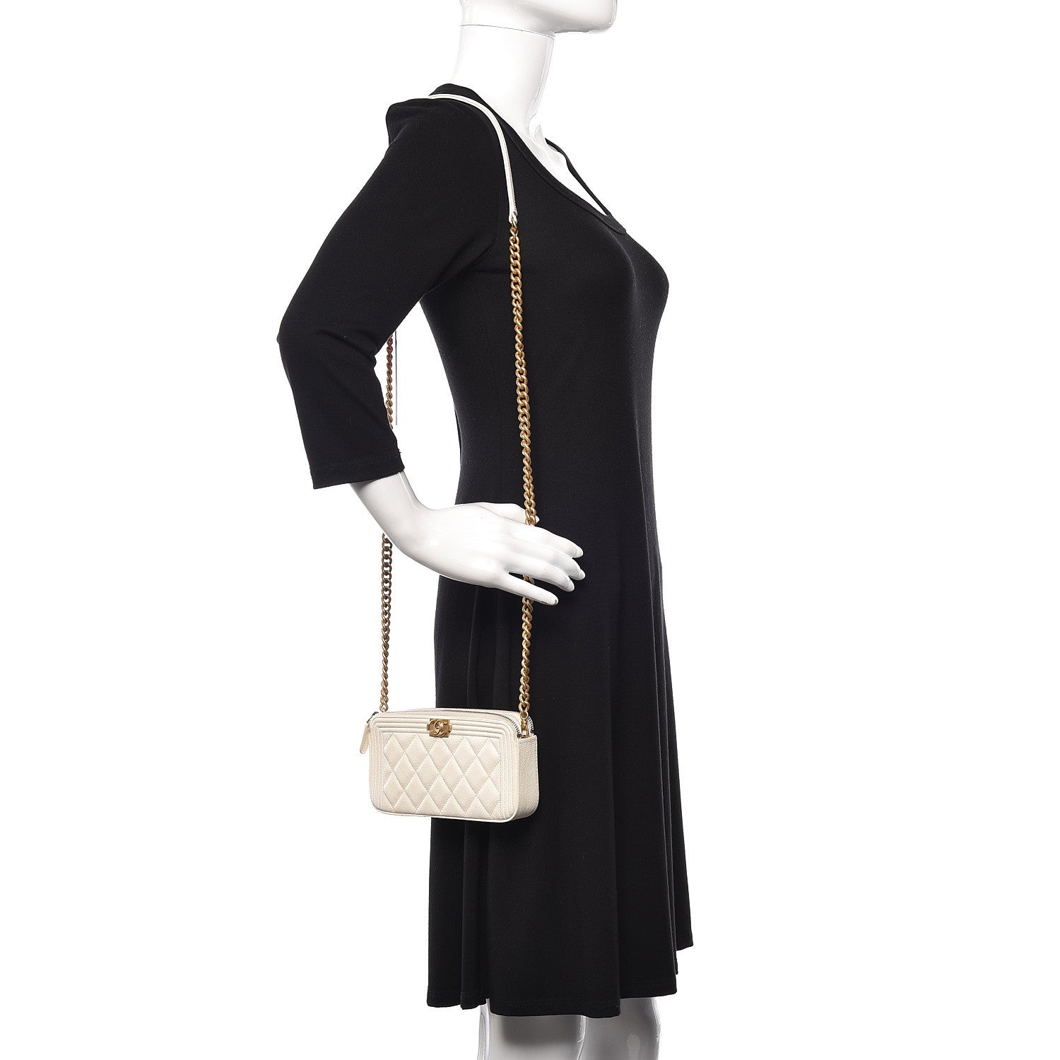 Chanel Caviar Quilted Small Boy Clutch With Chain White 2 of 11