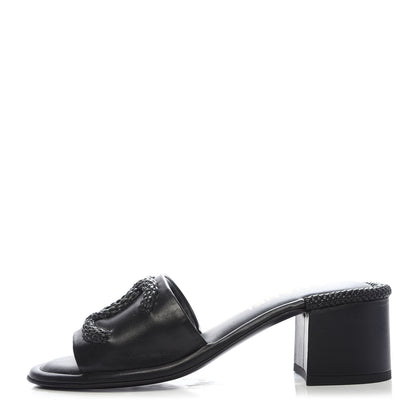 Chanel Lambskin CC Braided Mules 36 Black 1 of 9