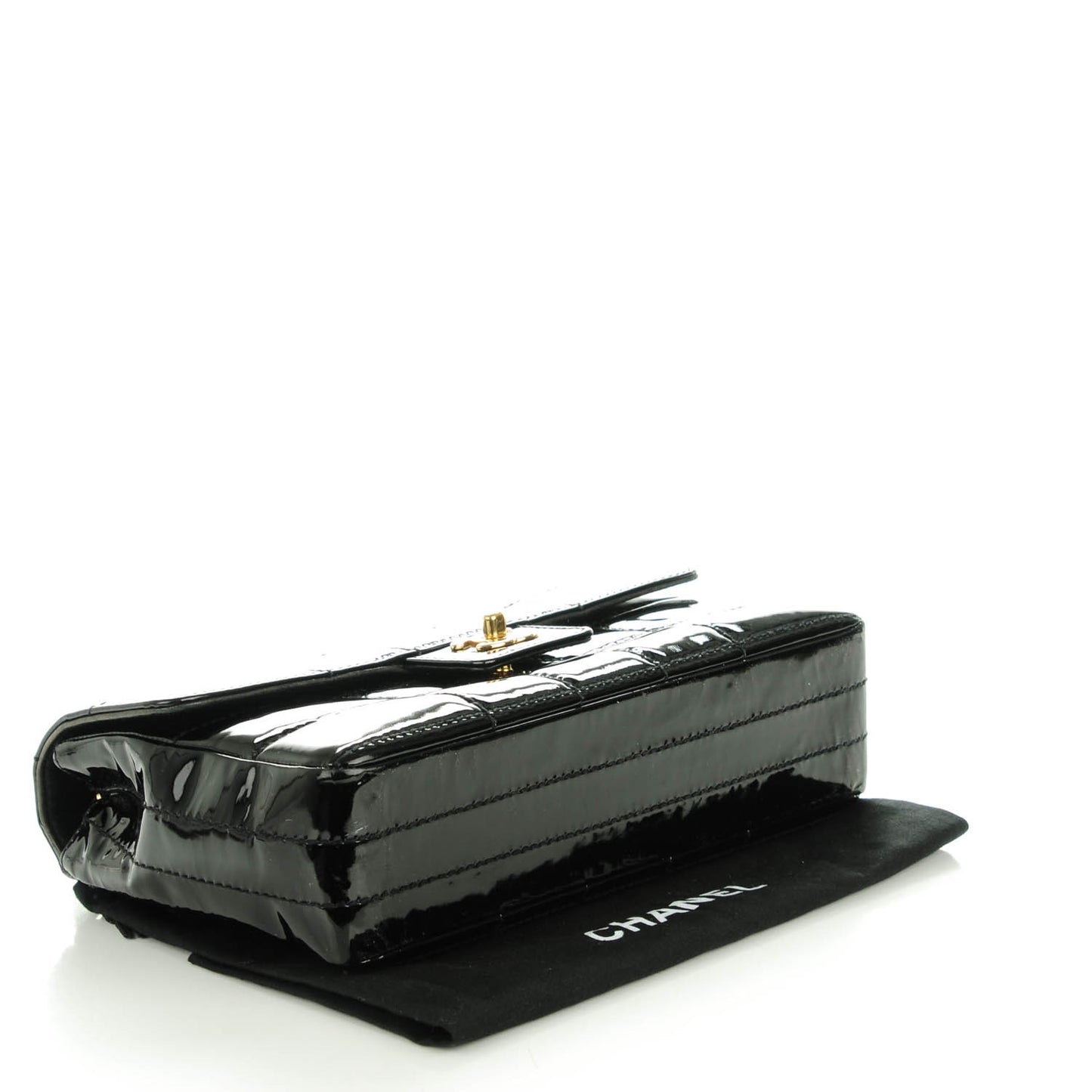 Patent Quilted Medium Chocolate Bar Flap Black