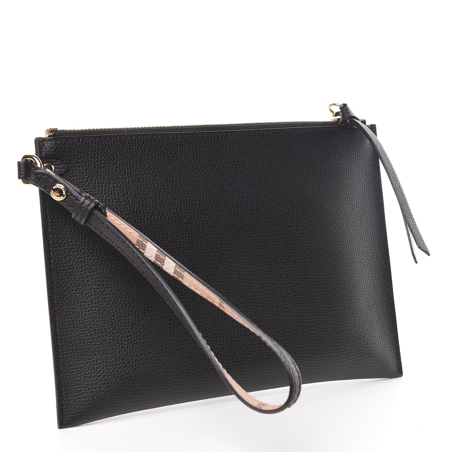 Burberry Grainy Calfskin Haymarket Check Zip Pouch Black 3 of 7