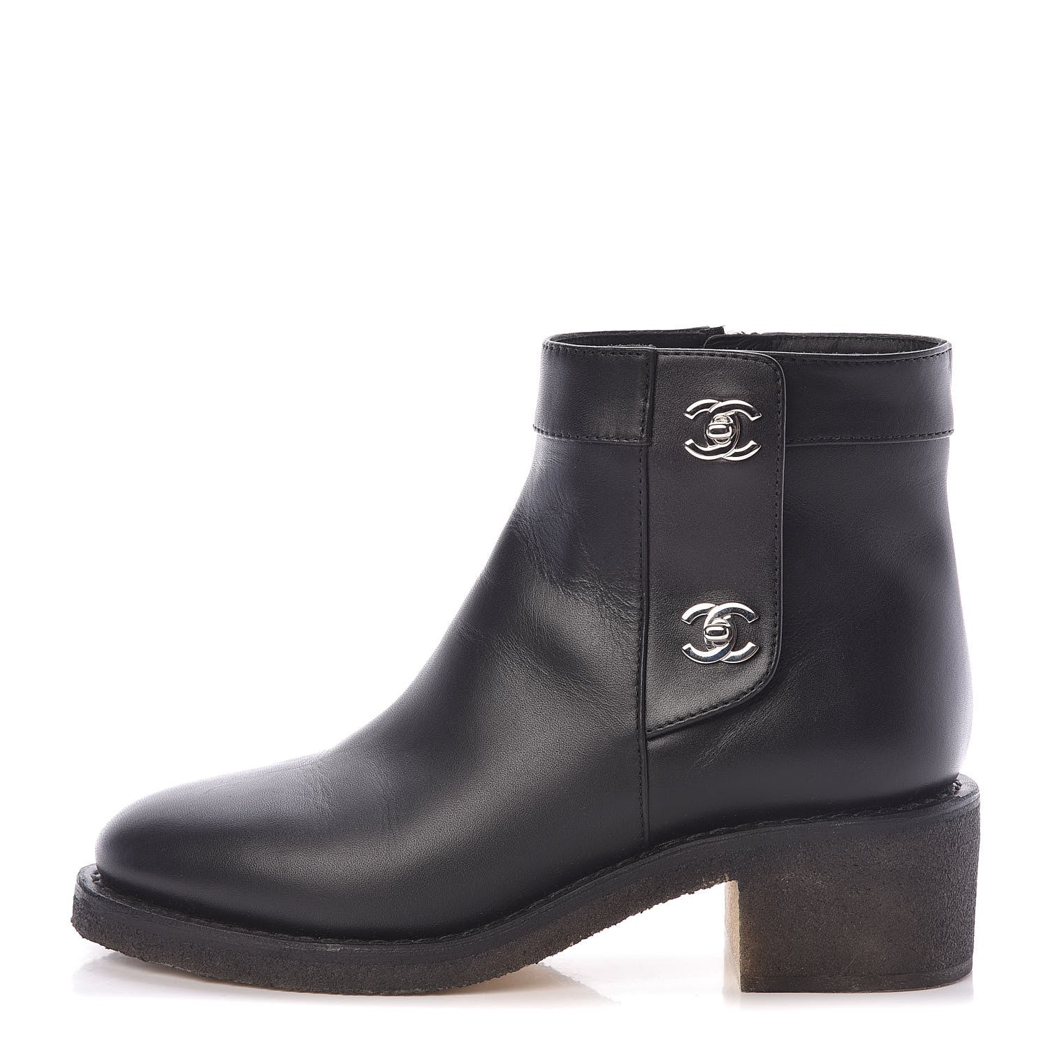 Chanel Calfskin CC Turnlock Ankle Boots 36.5 Black 1 of 10
