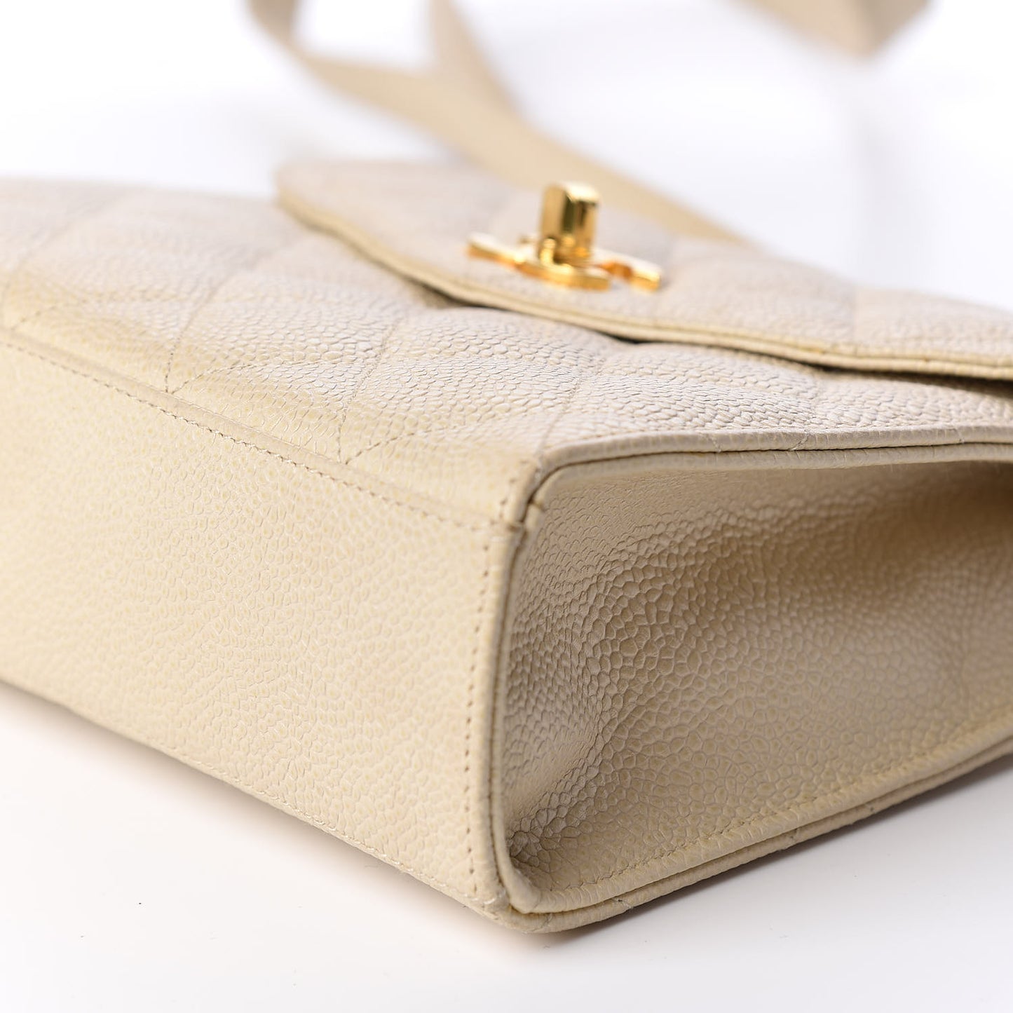 Caviar Quilted Envelope Flap Crossbody Light Beige