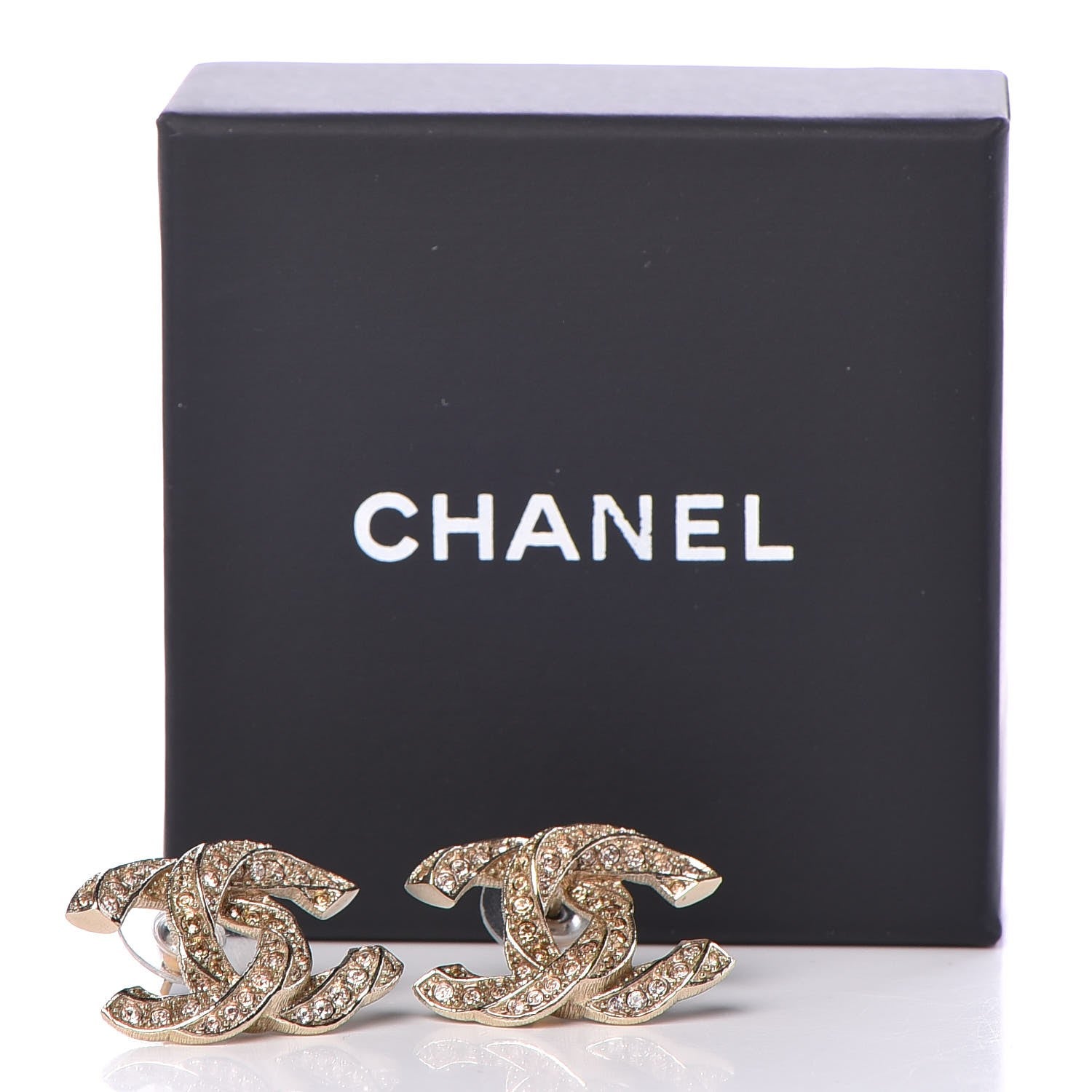 Chanel Crystal Twisted CC Earrings Light Gold Pale Pink 3 of 5