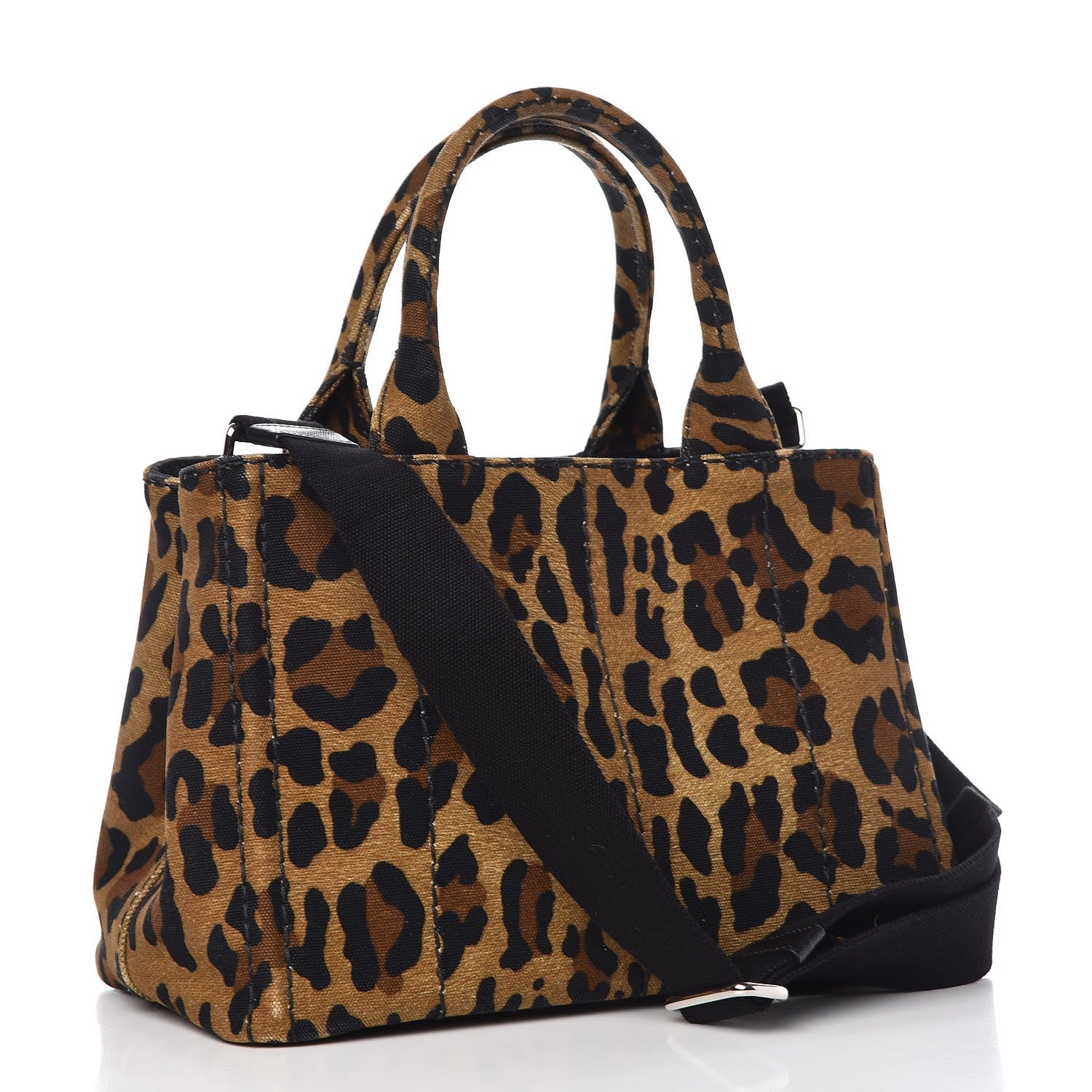 Prada Canvas Leopard Print Small Tote Miele 4 of 13