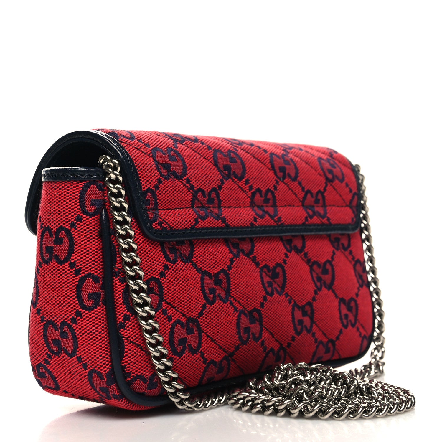 Gucci Monogram Multicolor Matelasse Diagonal Super Mini GG Marmont Shoulder Bag Red Blue 3 of 11
