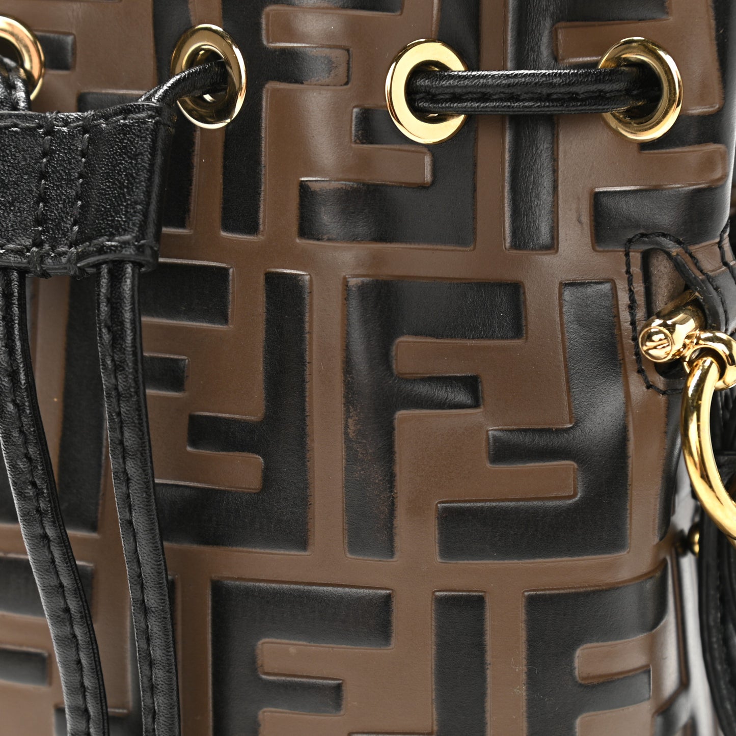 Vitello Liberty F is Fendi Bi-Color FF 1974 Embossed Mini Mon Tresor Bucket Bag Maya Black