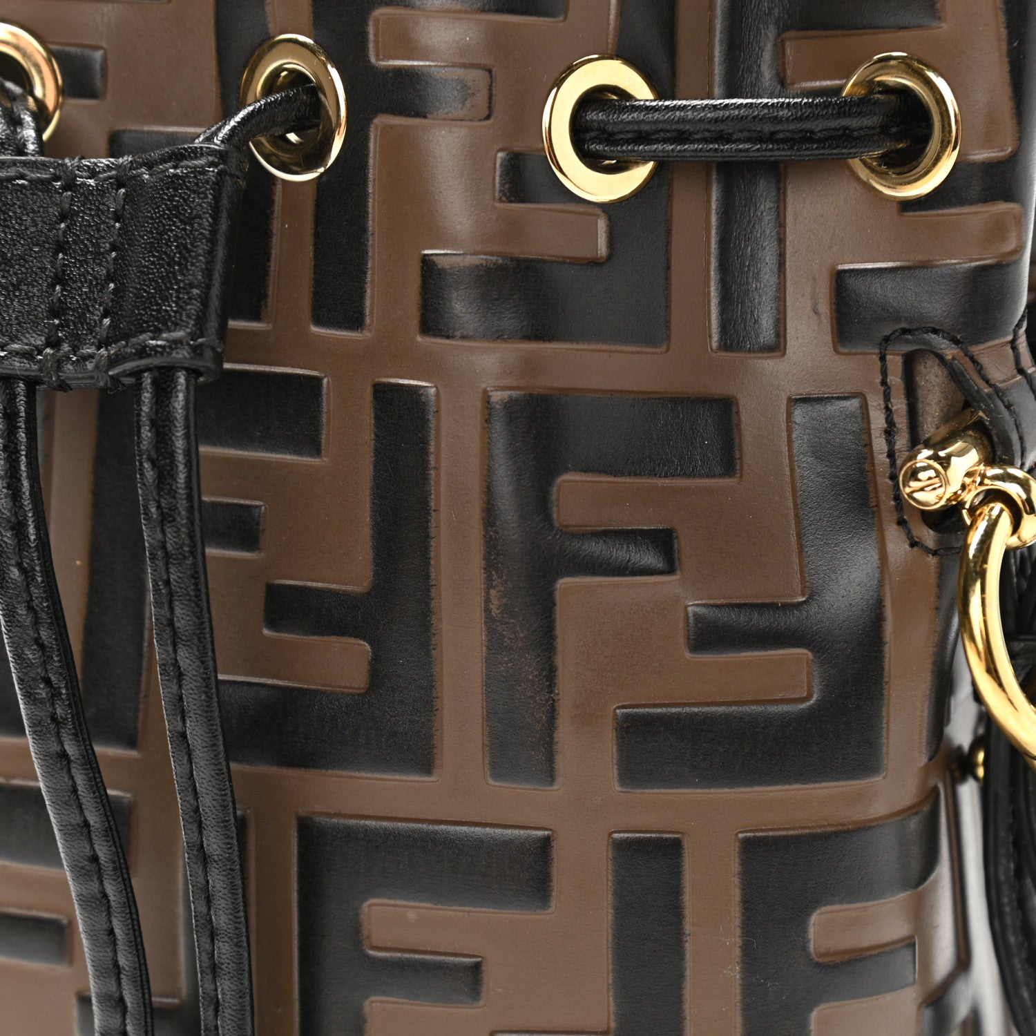 Fendi Vitello Liberty F is Fendi Bi-Color FF 1974 Embossed Mini Mon Tresor Bucket Bag Maya Black 13 of 14
