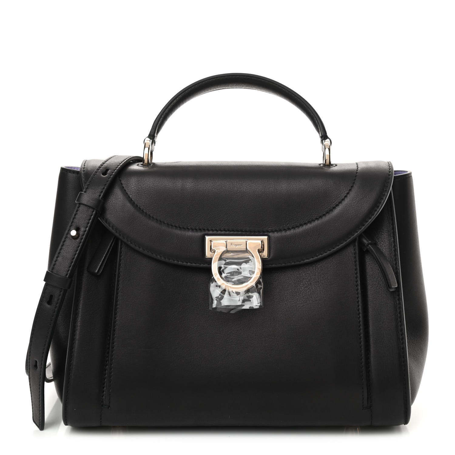 Salvatore Ferragamo Calfskin Sofia Rainbow Top Handle Bag Black 1 of 12