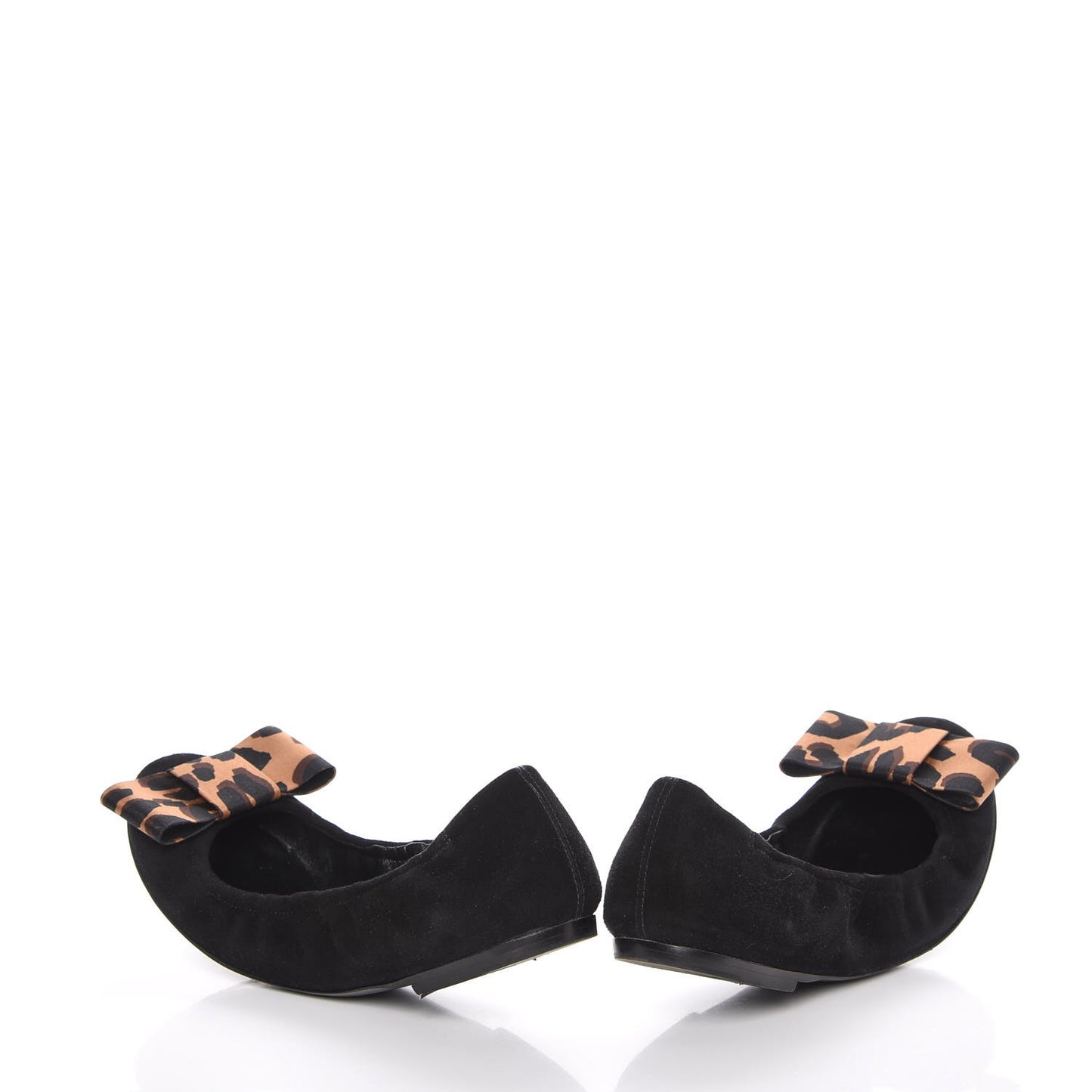 Suede Satin Leopard Mimi Bow Ballerina Flats 38.5 Black