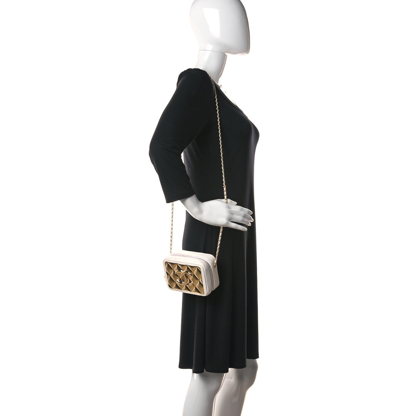 Lambskin Quilted Golden Plate Clutch With Chain White