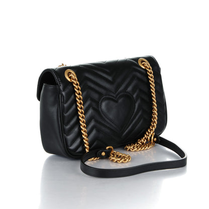 Gucci Calfskin Matelasse Small GG Marmont Shoulder Bag Black 3 of 7