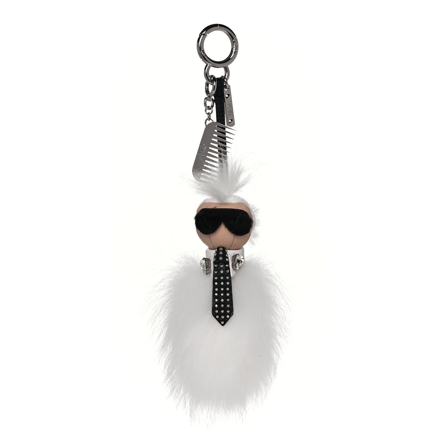 Fendi Fox Goat Mink Fur Nappa Crystal Studded Mini Karlito Tuxedo Bag Charm White Multicolor 1 of 4