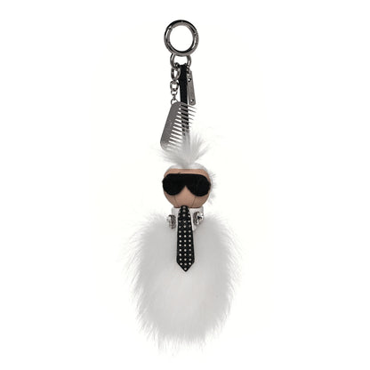 Fendi Fox Goat Mink Fur Nappa Crystal Studded Mini Karlito Tuxedo Bag Charm White Multicolor 1 of 4