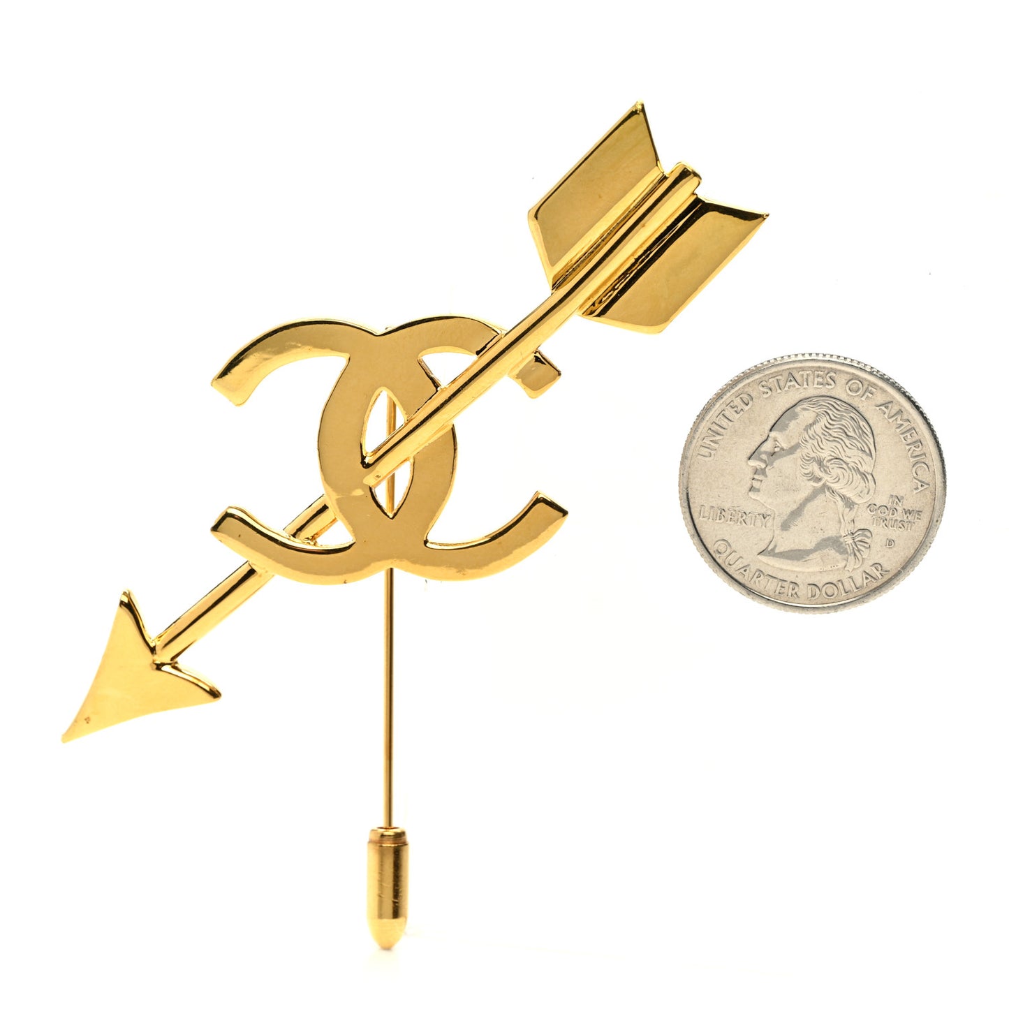 Metal CC Arrow Brooch Pin Gold