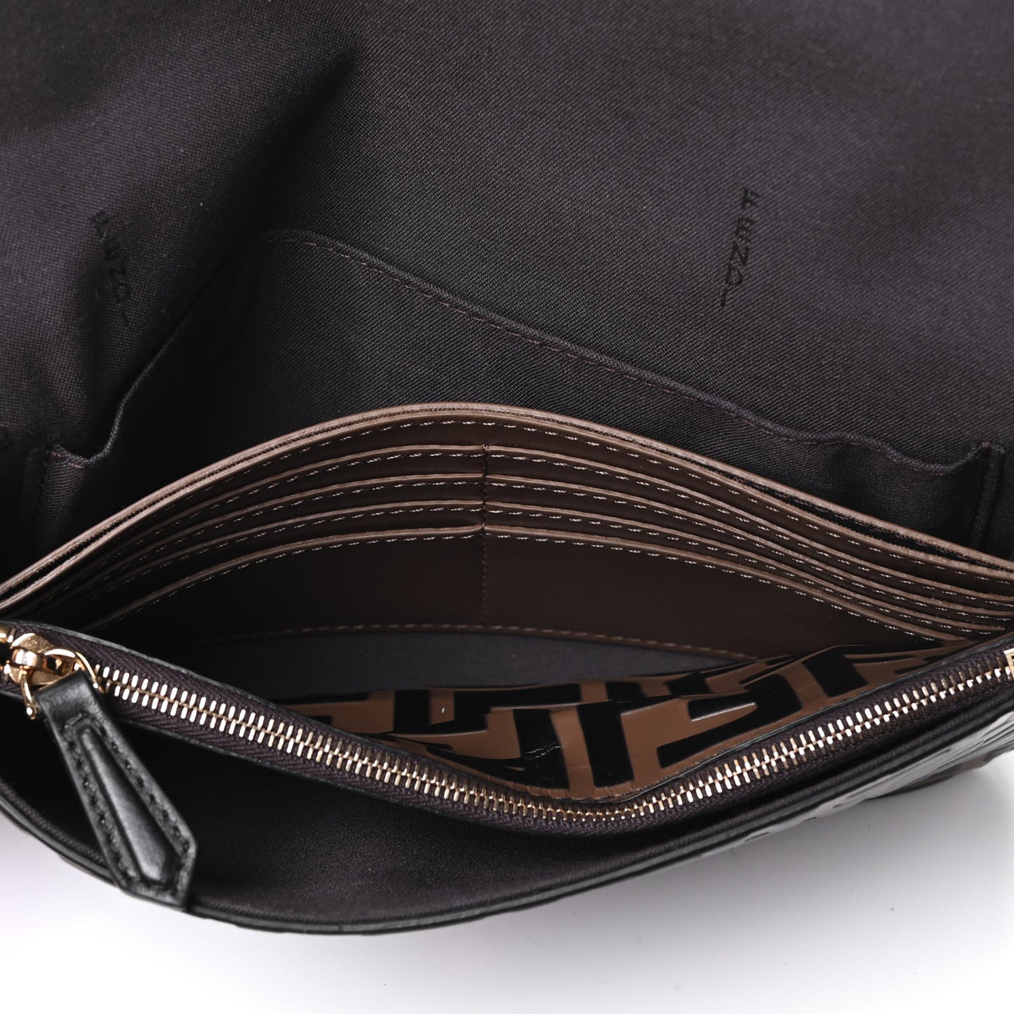 Vitello Soft F is Fendi Bi-Color FF 1974 Embossed Envelope Wallet On Chain with Pouches Maya Black