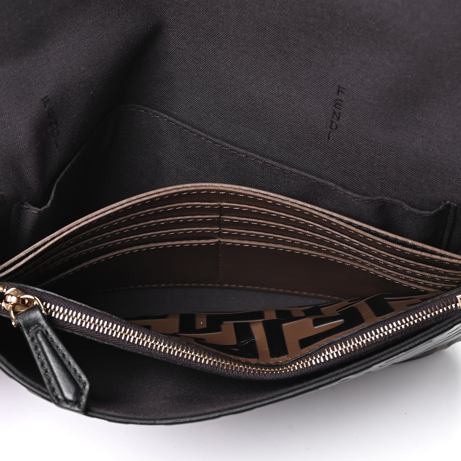 Fendi Vitello Soft F is Fendi Bi-Color FF 1974 Embossed Envelope Wallet On Chain with Pouches Maya Black 4 of 4