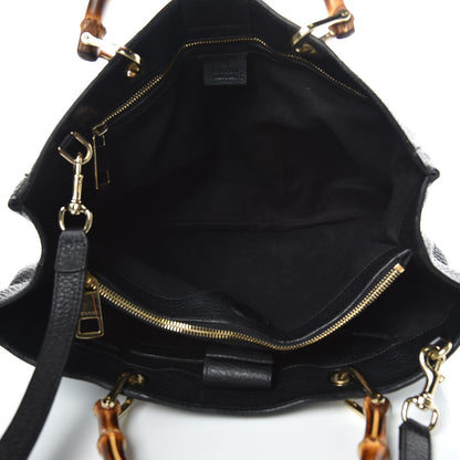 Gucci Pebbled Calfskin Medium Bamboo Shopper Tote Black 6 of 12