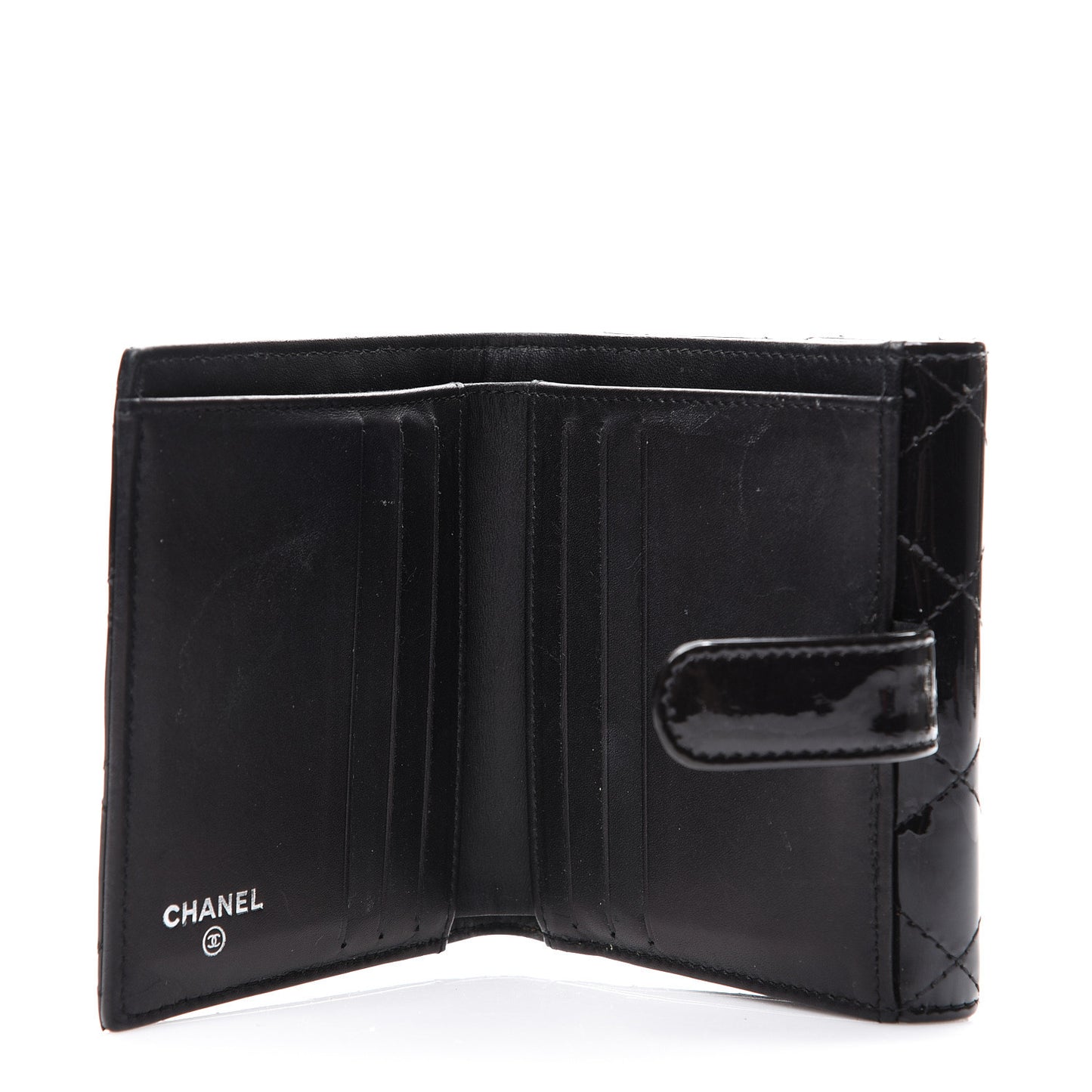 Patent Quilted Brilliant Compact Wallet Black